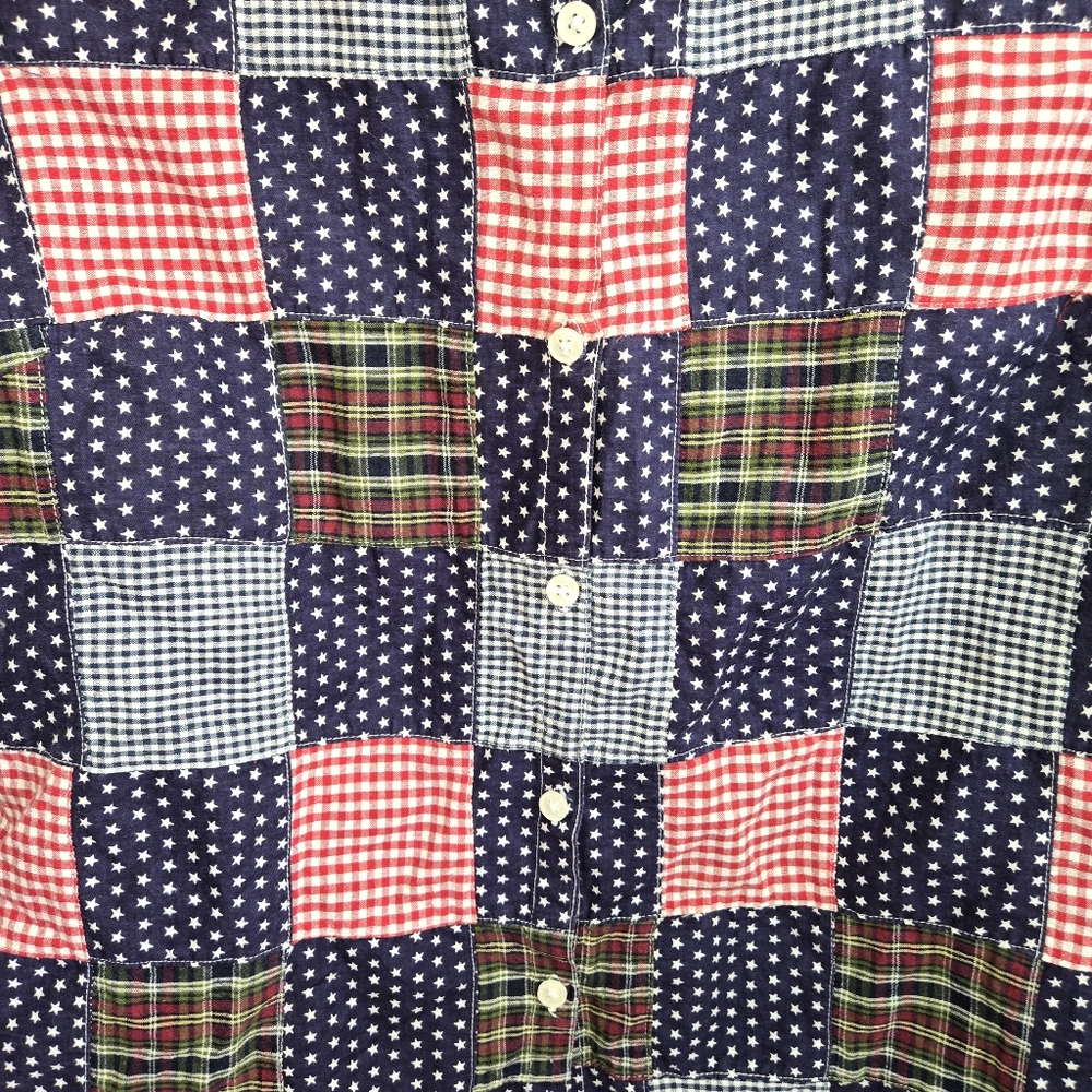 Vintage Patchwork Button Down Shirt Gingham Plaid… - image 4